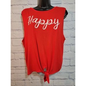 Dirtee Laundry Crop Top‎ Women XL Red Happy Tie Front Y2K Style Tank Sleeveless